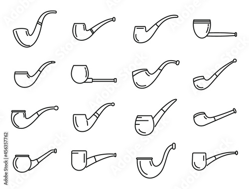Smoking pipe icons set outline vector. Luxury tobacco photo