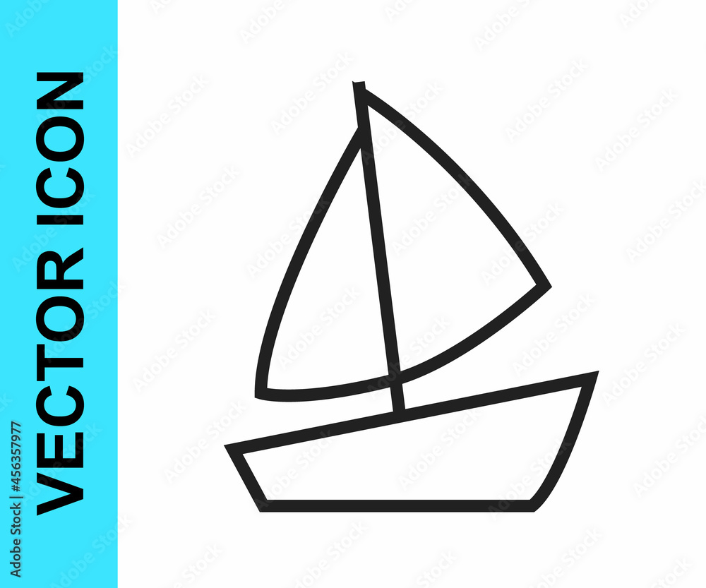Black line Yacht sailboat or sailing ship icon isolated on white background. Sail boat marine cruise travel. Vector Black line Yacht sailboat or sailing ship icon isolated on white background. Sail boat marine cruise travel. Vector
