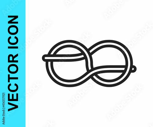Black line Nautical rope knots icon isolated on white background. Rope tied in a knot. Vector