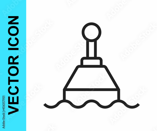 Black line Floating buoy on the sea icon isolated on white background. Vector