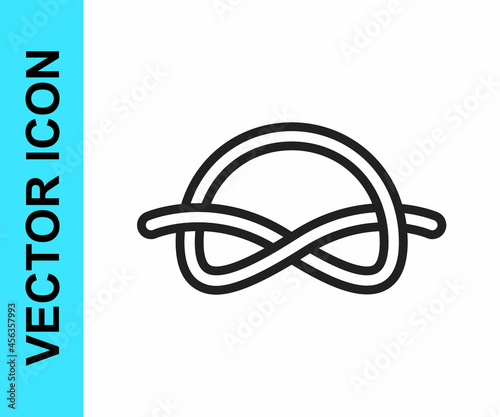 Black line Nautical rope knots icon isolated on white background. Rope tied in a knot. Vector