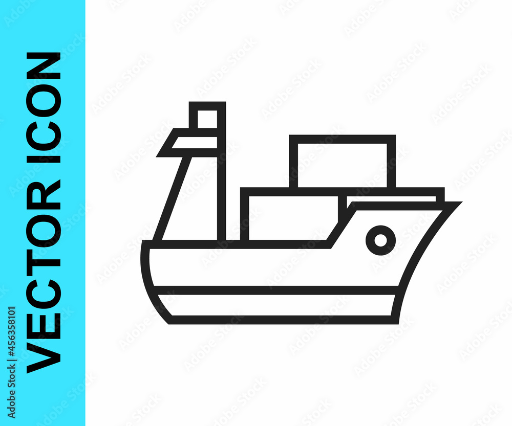 Black line Cargo ship icon isolated on white background. Vector Black line Cargo ship icon isolated on white background. Vector