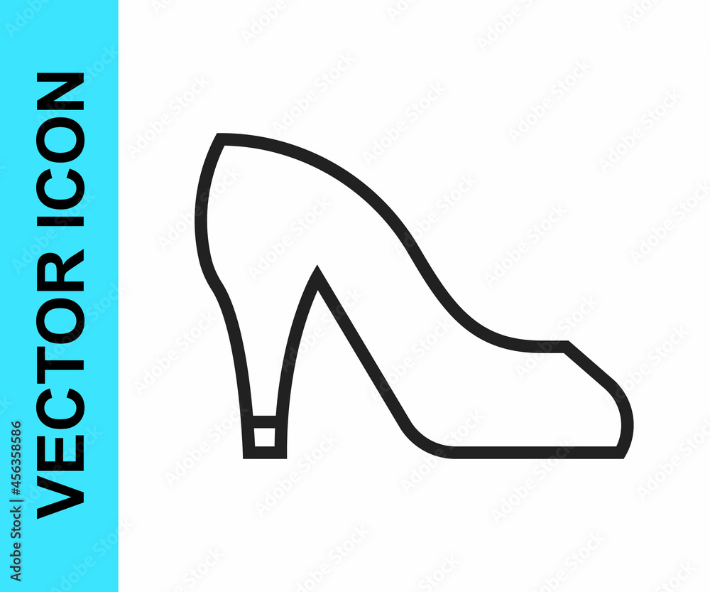 Black line Woman shoe with high heel icon isolated on white background. Vector Black line Woman shoe with high heel icon isolated on white background. Vector