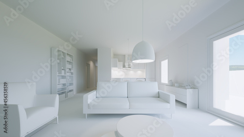 White interior design. 3D render.