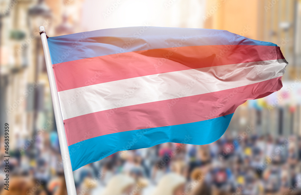 Shot of the transgender flag blowing in the wind at street - obrazy, fototapety, plakaty 