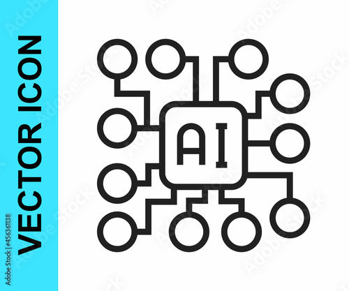 Black line Neural network icon isolated on white background. Artificial intelligence AI. Vector