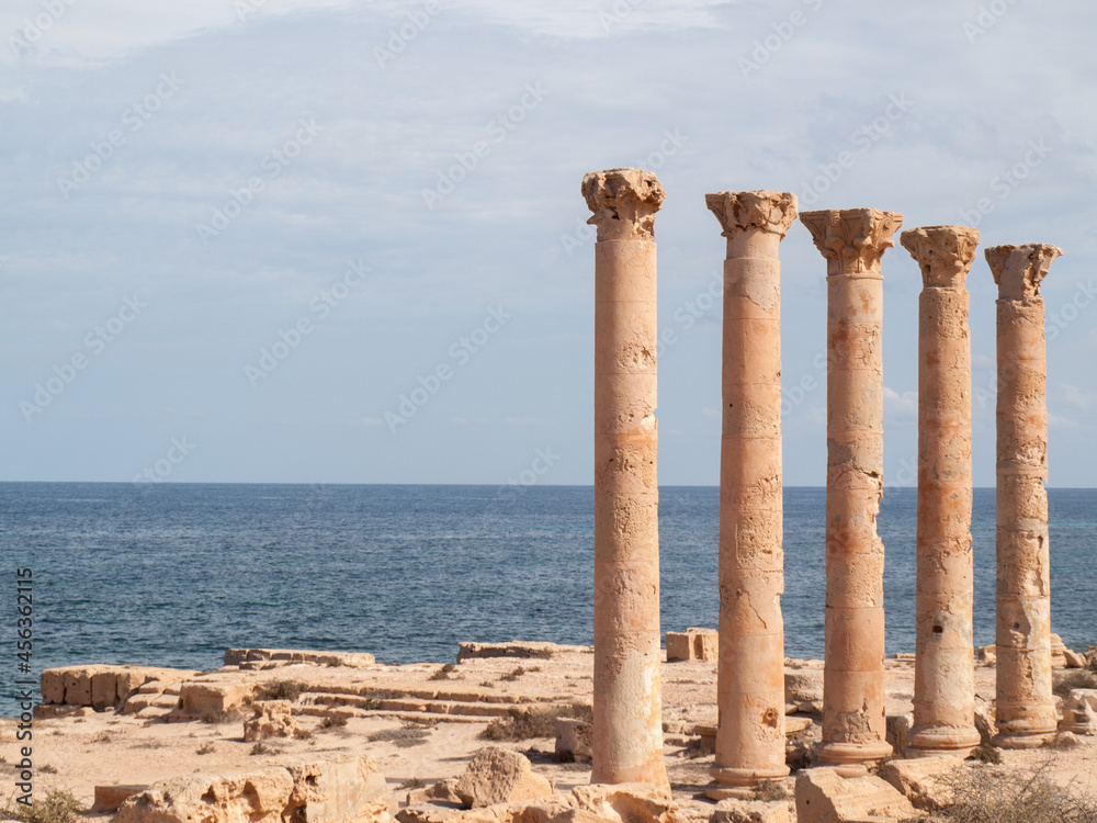 Roman ruins of Sabratha with the sea as background