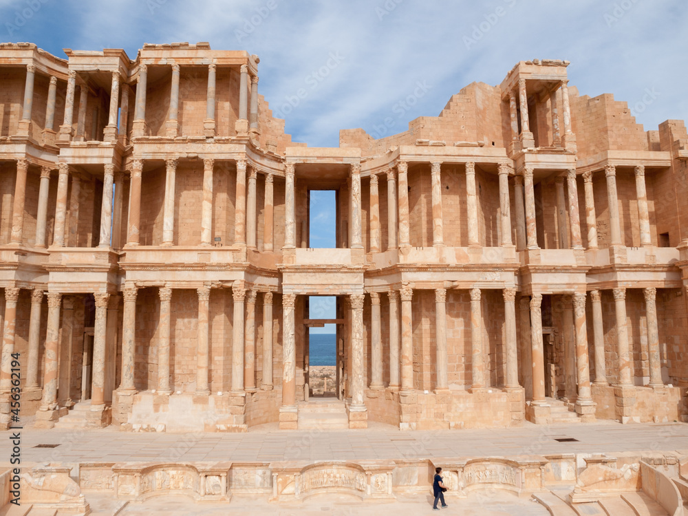 Roman ruins of Sabratha theater stage