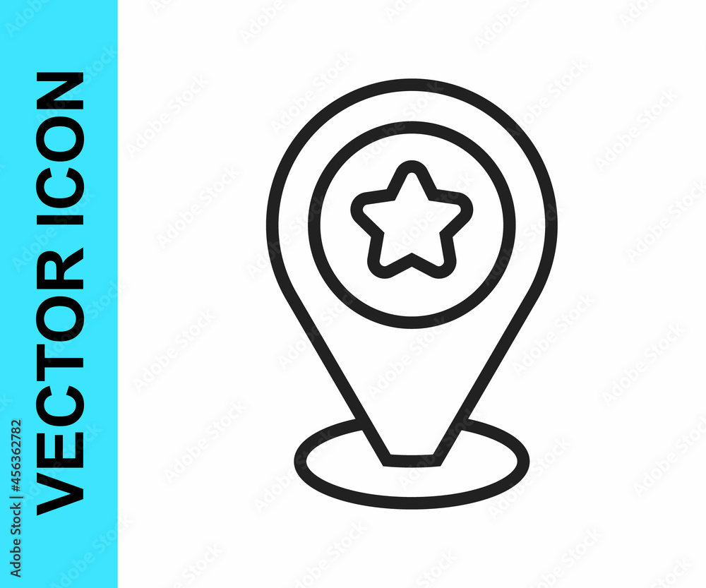 Black line Map pointer with star icon isolated on white background. Star favorite pin map icon. Map markers. Vector Black line Map pointer with star icon isolated on white background. Star favorite pin map icon. Map markers. Vector
