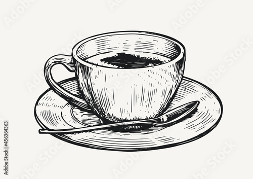 Cafe coffee cup in engraved style. Hand drawn sketch vintage vector illustration