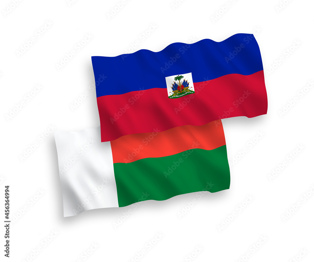 Flags of Republic of Haiti and Madagascar on a white background Flags of Republic of Haiti and Madagascar on a white background