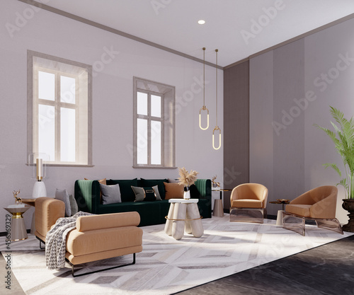 3d rendering,3d illustration, Interior Scene and Mockup,modern living room gray wall.