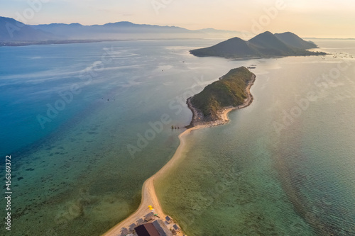 Diep Son island, where a road emerges in the middle of the sea during low tid...