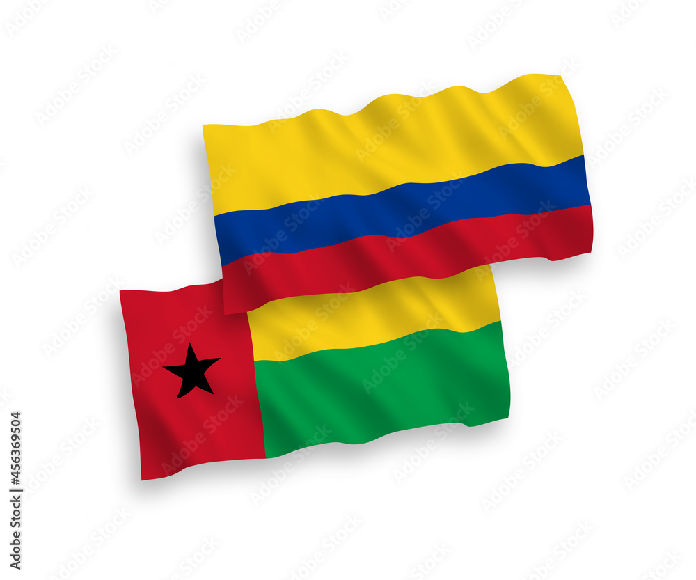 Fototapeta premium Flags of Republic of Guinea Bissau and Colombia on a white background
