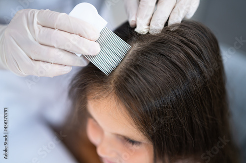 Child Doctor Checking Head Hair photo