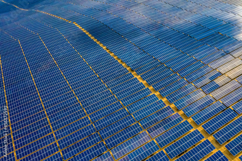 Aerial view of Solar panel, photovoltaic, alternative electricity source - co...