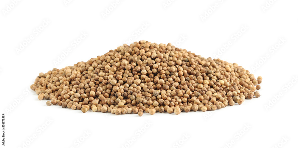 Heap of dried coriander seeds on white background Heap of dried coriander seeds on white background