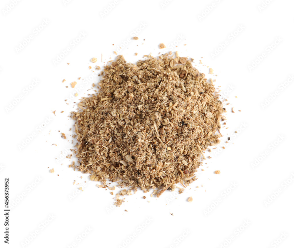 Heap of powdered coriander isolated on white, top view Heap of powdered coriander isolated on white, top view