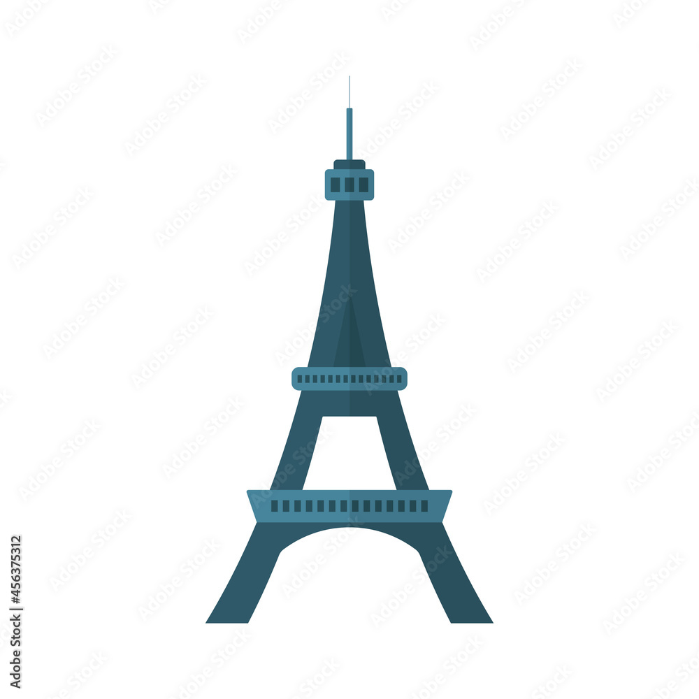 Eiffel tower in Paris. Flat style. Isolated on white background.