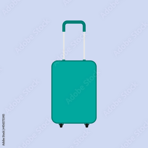 Green travel bag or suitcase. Isolated on purple. Vector illustration. Flat design vector.