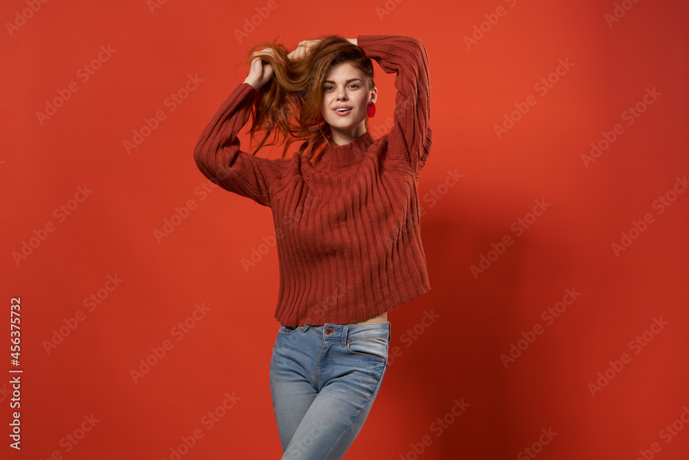 Cheerful woman fashion posing studio model Cheerful woman fashion posing studio model