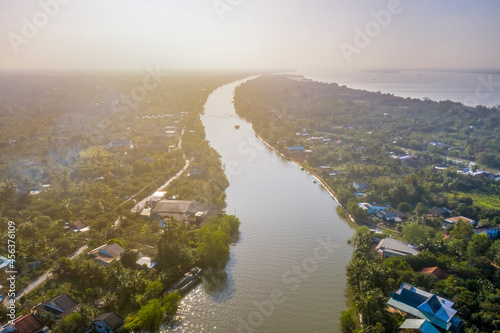 Aerial view of Cai Mon flower village, Ben Tre, Vietnam