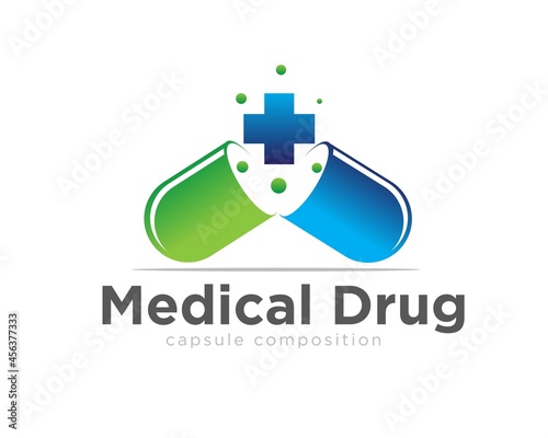 capsule health cross logo designs for medical drugs and clinic