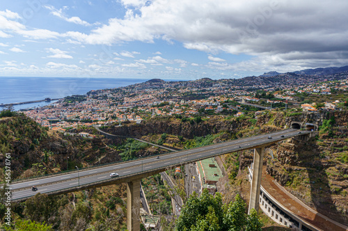 Bridge over the valley in Funchal. Urban panorama.