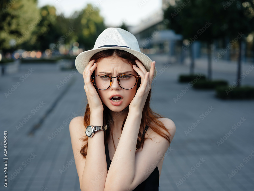 beautiful woman in a hat outdoors summer Lifestyle