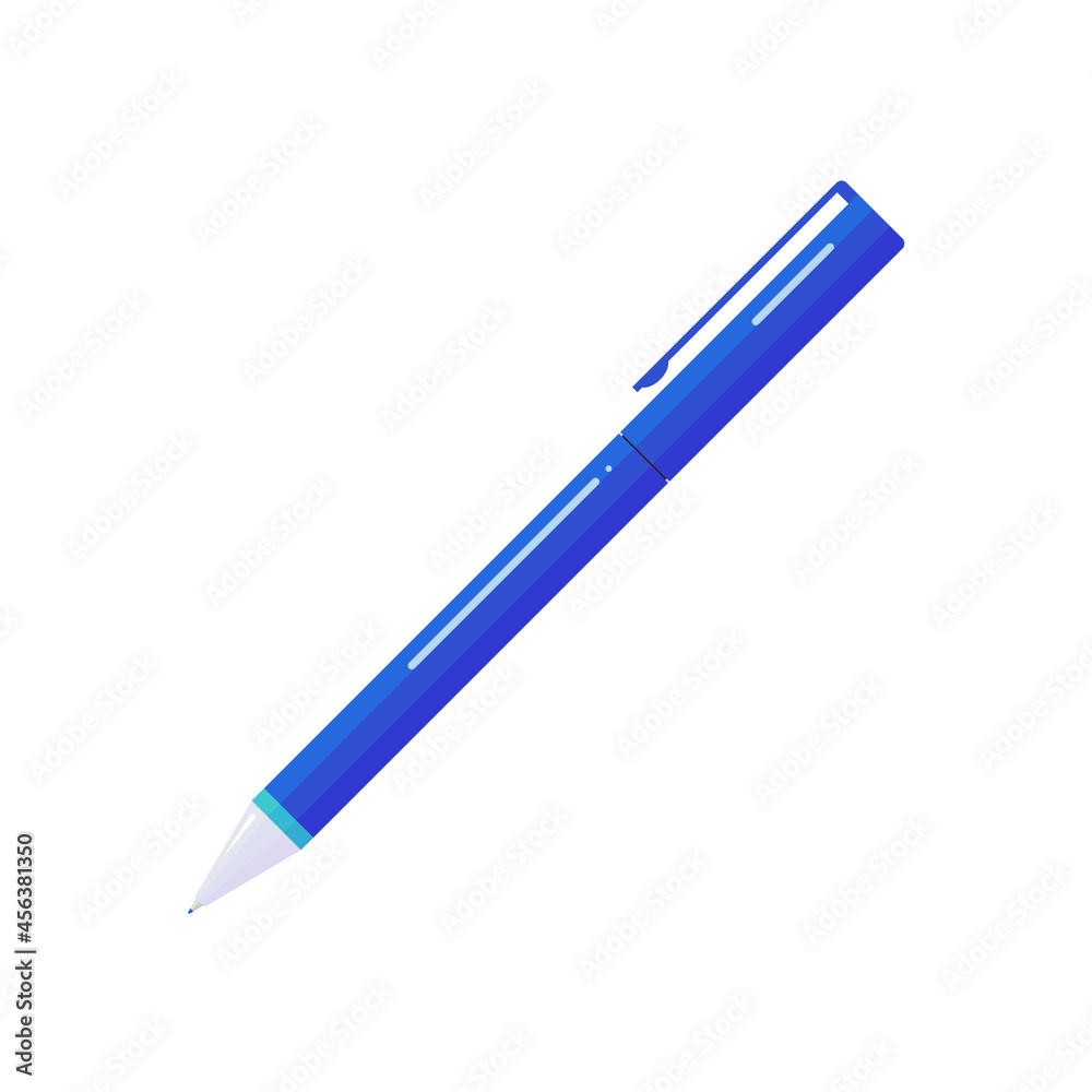 A blue pen isolated on white background. Vector illustration of stationery and office equipment. A blue pen isolated on white background. Vector illustration of stationery and office equipment.