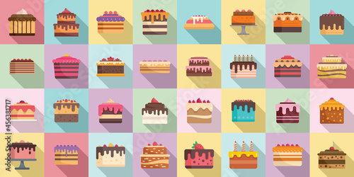 Cake icons set flat vector. Cream dessert
