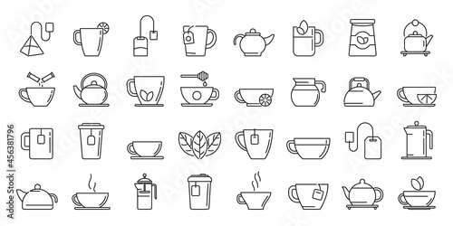 Tea icons set outline vector. Beverage drink