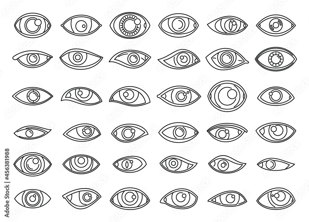 Eyes icons set outline vector. Face organ Eyes icons set outline vector. Face organ