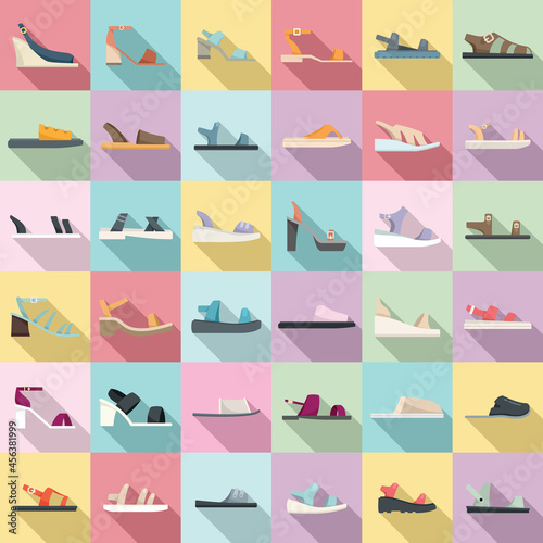 Sandals icons set flat vector. Foot shoes