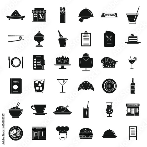 Restaurant icons set simple vector. Cook cafe