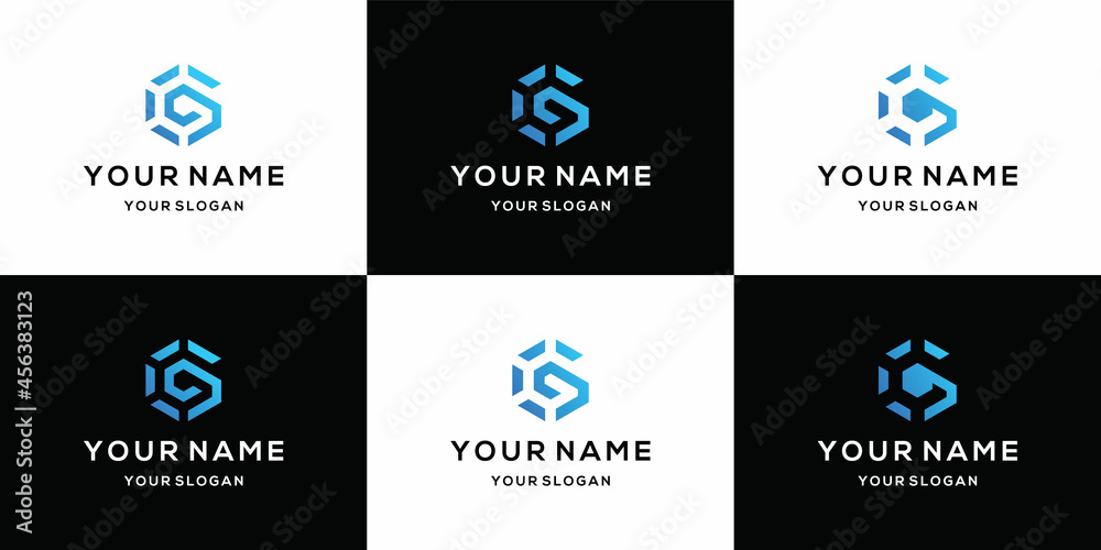 Initial letter G logo icon set design for business of fashion digital technology