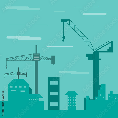 Green city background and crane. vector ,illustration