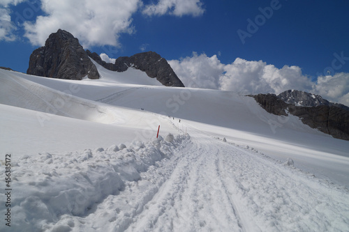 beautiful snowy alpine landscape of the Dachstein mountain in the Austrian Alps