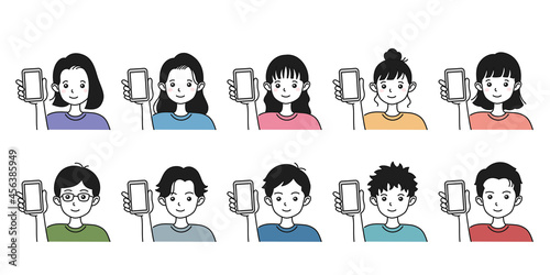 スマートフォンを持つ男女の様々なイラスト　セット