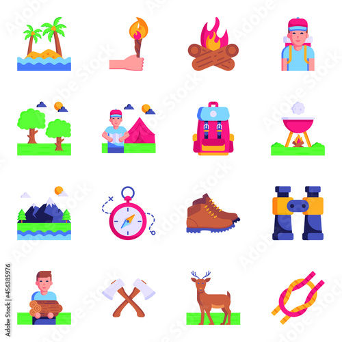 16 Top Trendy Flat Icons of Camping 

