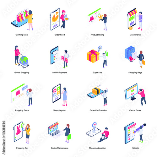 Collection of Shopping and Commerce Isometric Illustrations

