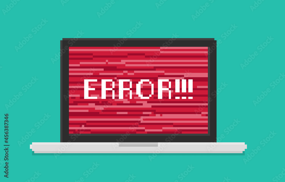 Poster Pixel art, vector illustration of laptop with error message on ...