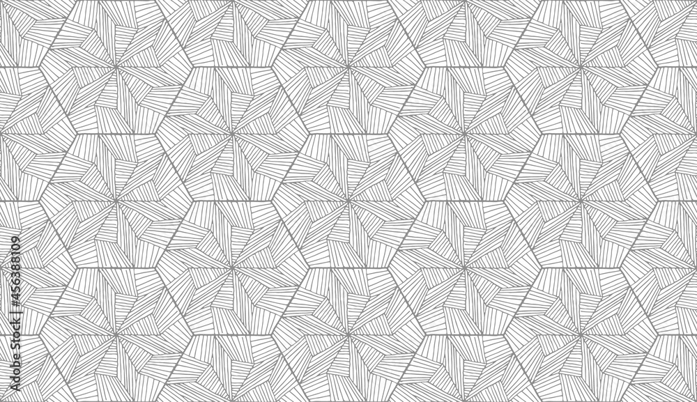 Lines hexagonal pattern in abstract style on white background. Monochrome print vector stripe pattern. Hexagon pattern seamless repeat swatch. Abstract geometric ornament.