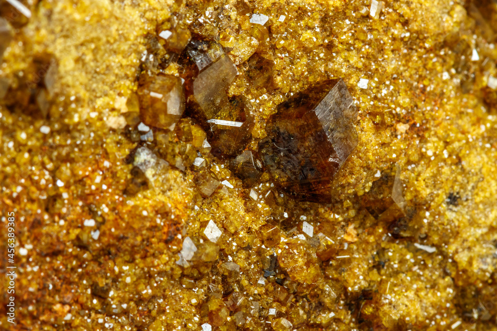 Macro mineral stone Garnet, Green Garnet, Epidote Grossular in the rock on a white background Macro mineral stone Garnet, Green Garnet, Epidote Grossular in the rock on a white background