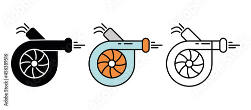Turbo track icon set of vehicles. Car parts line icons. Automobile manufacturing icon set. Silhouette, colorful and linear set.