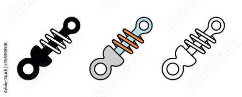 Suspension and spring icon set of vehicles. Car parts line icons. Automobile manufacturing icon set. Silhouette, colorful and linear set.