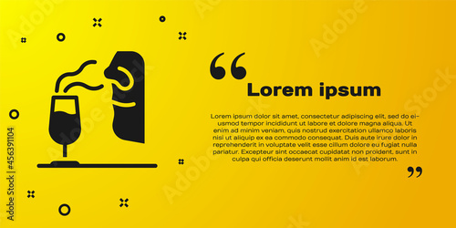 Black Sommelier icon isolated on yellow background. Wine tasting, degustation. Smells of wine. Vector