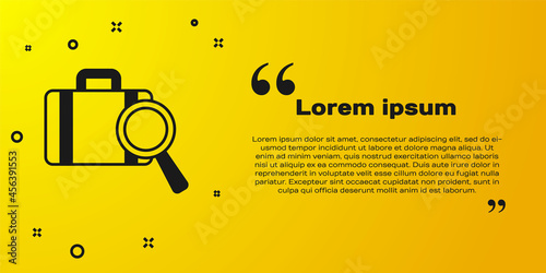 Black Airline service of finding lost baggage icon isolated on yellow background. Search luggage. Vector