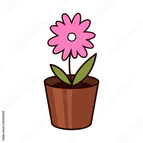 Pink flower in a pot. Vector flat icon