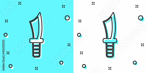 Black line Military knife icon isolated on green and white background. Random dynamic shapes. Vector